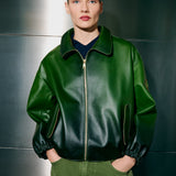 Oversized Bomber Khaki Fumée High Collared