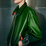 Oversized Bomber Khaki Fumée High Collared