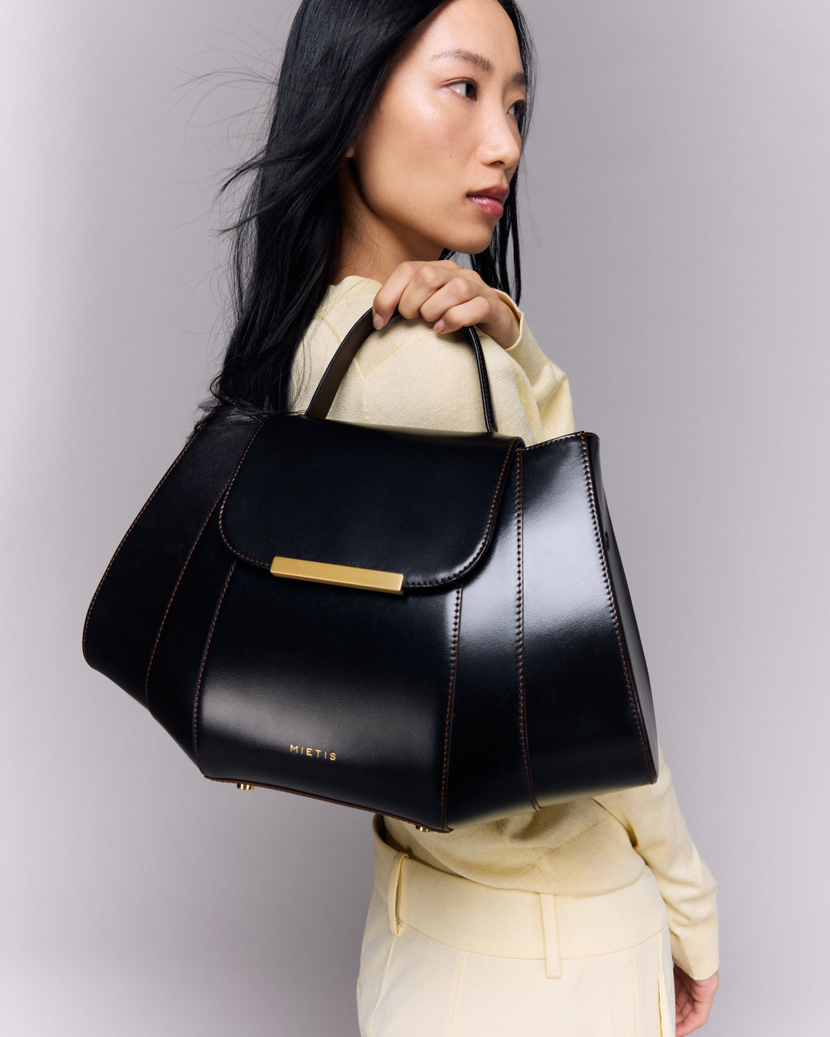 Tatu Black / Chocolate leather bag by MIETIS – view 5