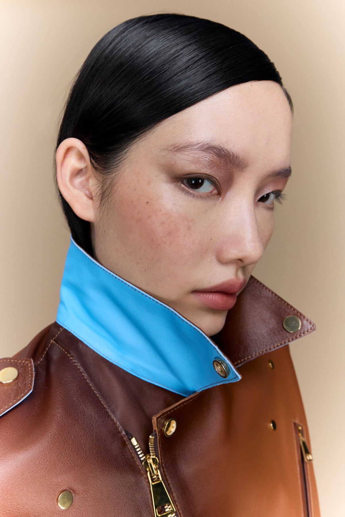 Tan Fumée leather biker jacket by MIETIS – view 6