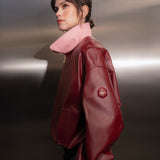 Oversized Bomber Wine High Collared