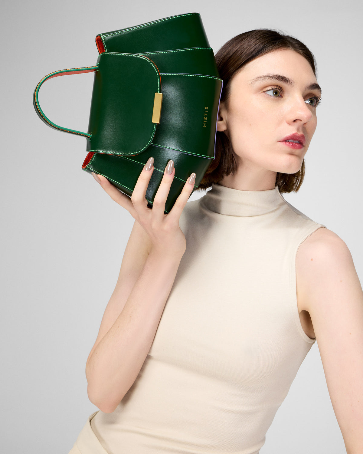 Tatito Khaki Green leather handbag by MIETIS – view 4