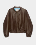 Oversized Bomber Chocolate High Collared leather jacket by MIETIS