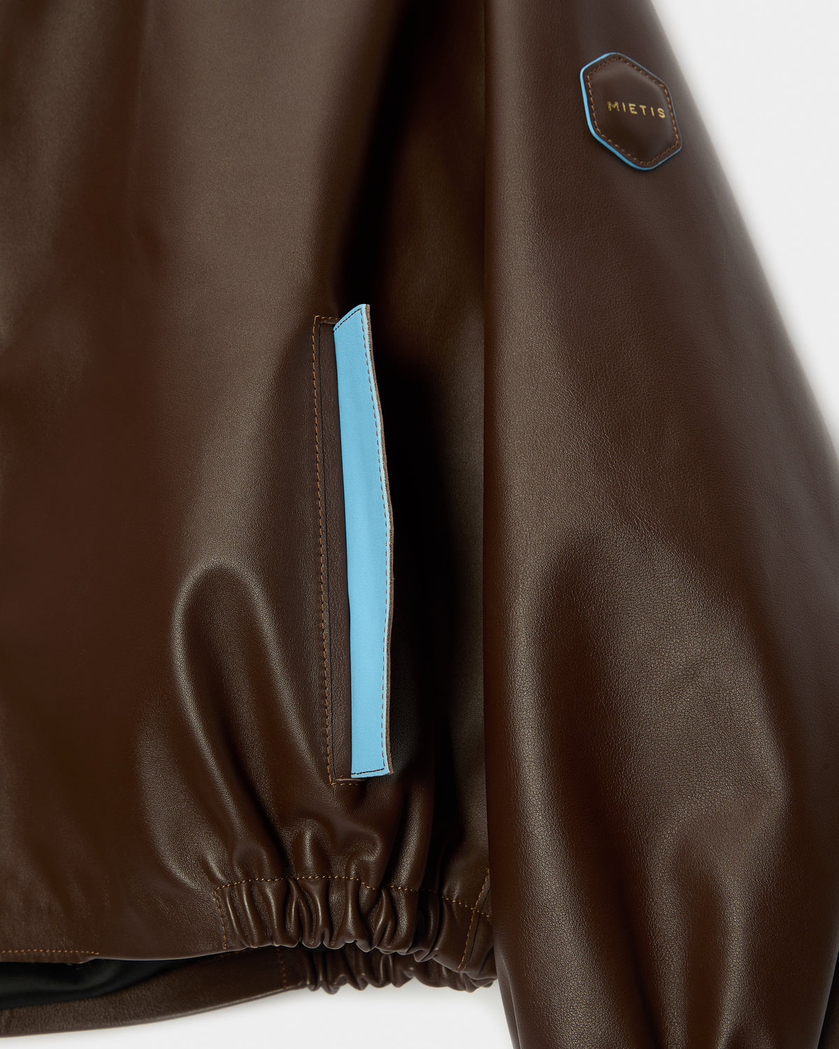 Oversized Bomber Chocolate High Collared leather jacket by MIETIS – view 6