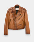 Tan Fumée leather biker jacket by MIETIS